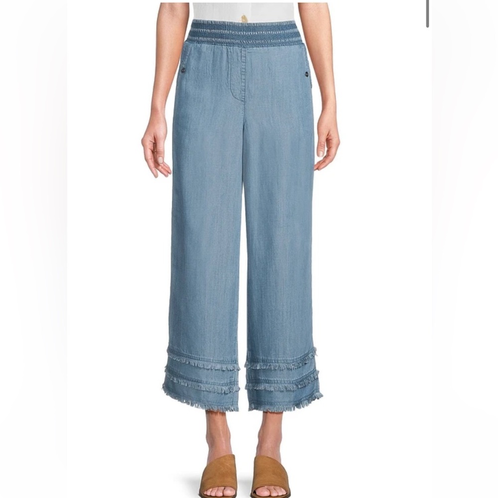John Mark Frayed Pull-On Wide Leg Pants